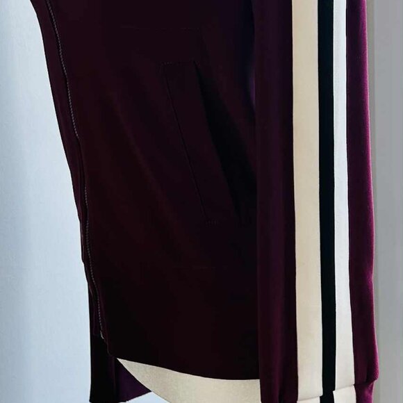 Norma Kamali Plum Stretch Iconic Track Jacket w/ Contrast Racing Stripes – US S - Picture 2 of 11